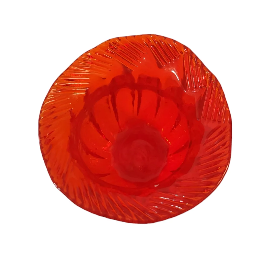 Art Glass Vase Melon Shape w Pinched Edges